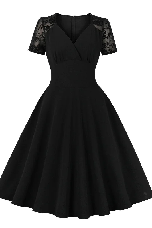 Short Sleeves Black Swing Dress