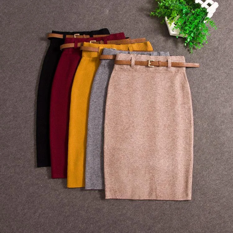 High Quality Skirts Casual Women High Waist Knee-length Knitted Pencil Skirt Elegant slim Long Skirts