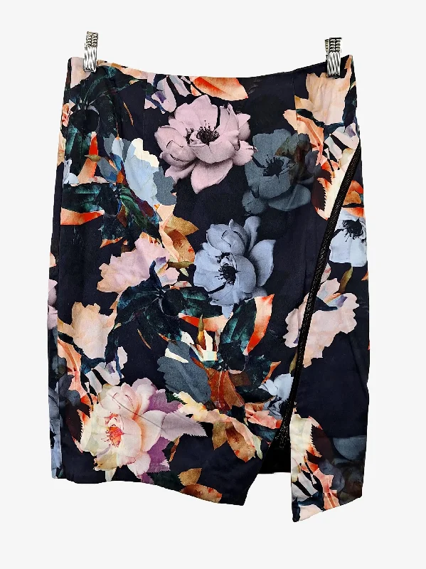 Portmans Dark Floral Zip Split Pencil Skirt Size 12