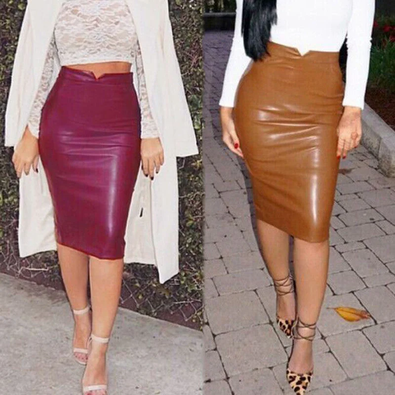 Faux Leather Stretch Maxi High Waisted Pencil Skirt